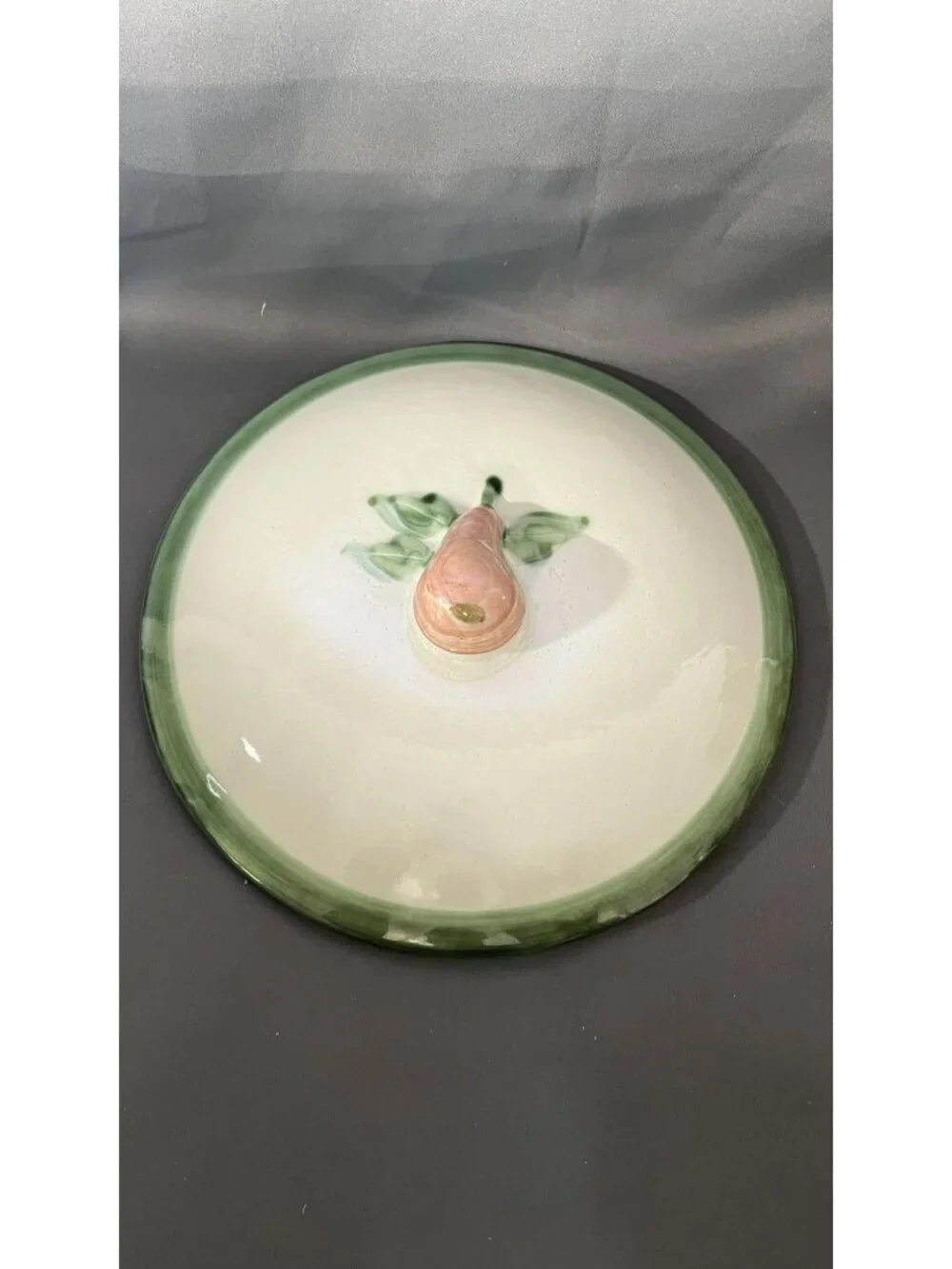 Hand-Painted John B. Taylor Ceramic Pear Lid White & Green